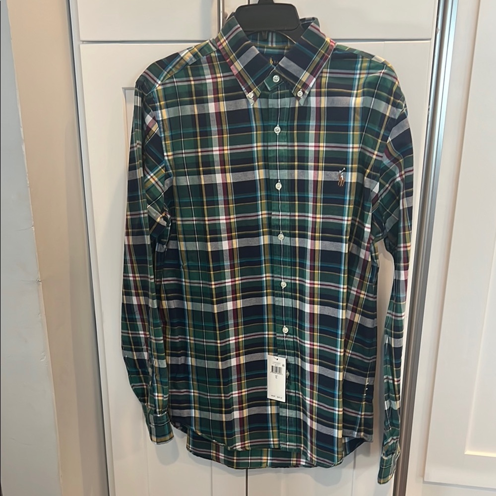 Polo by Ralph Lauren Green and Blue Casual Button Down Shirt